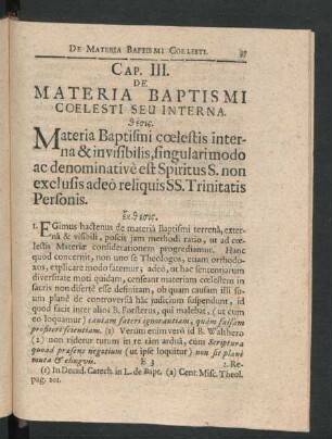 Cap. III. De Materia Baptismi Coelesti Seu Interna.