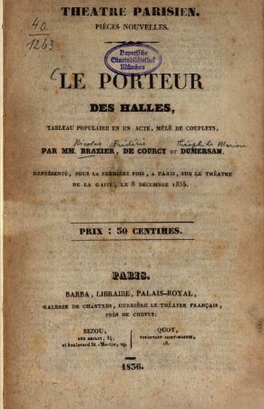 Le porteur des halles : tableau populaire en un acte, mêlé de couplets