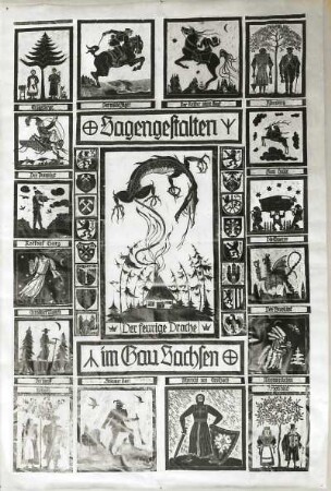 Wandteppich "Sagengestalten im Gau Sachsen" (Entwurf). Druck. Dresden, Ausstellung "Grenzland vor Dresden", 1938