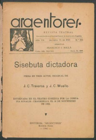 1941020600: Sisebuta dictadora : pieza en tres actos