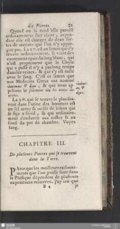 Chapitre III. De plusieurs Pierres qui se trouvent dant la Terre