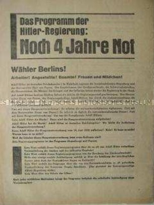 Wahlflugblatt der SPD zur Reichstagswahl im März 1933