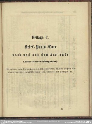 Beilage C. Brief-Porto-Taxe nach und aus dem Auslande (Nicht-Postvereinsgebiet