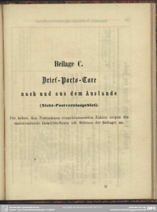 Beilage C. Brief-Porto-Taxe nach und aus dem Auslande (Nicht-Postvereinsgebiet