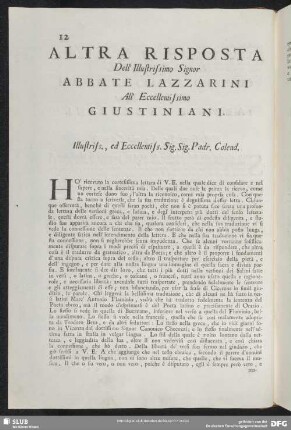 Altra Risposta Domenico Lazzarini - Girolamo Ascanio Giustiniani