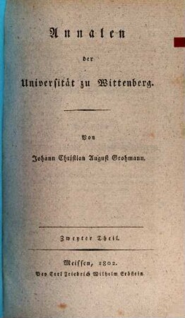 Annalen der Universität zu Wittenberg, 2