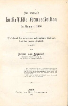 Die vormals kurhessische Armeedivision im Sommer 1866