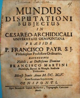 Mundus disputationi subiectus