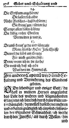 Im andern Capittel wird umb Erhaltung und Vermehrung des Glaubens gebeten.