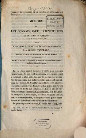 Mémoire sur les connaissances scientifiques de Jean de Castro