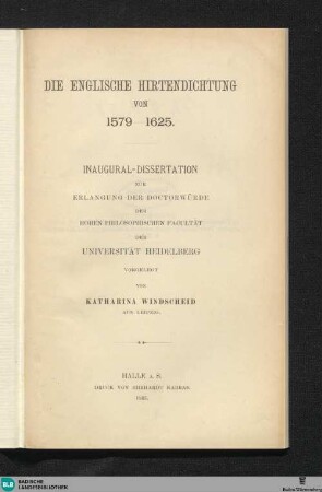 Die englische Hirtendichtung von 1579 - 1625