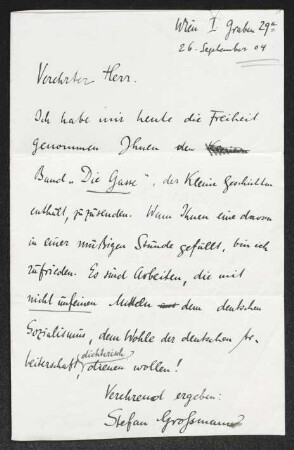 Brief von Stefan Großmann an Gerhart Hauptmann