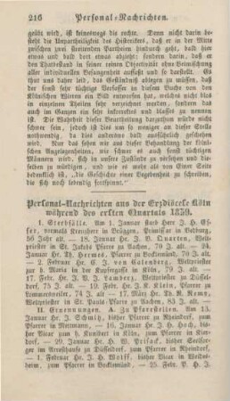 216-217 Personalnachrichten aus der Erzdiözese Köln