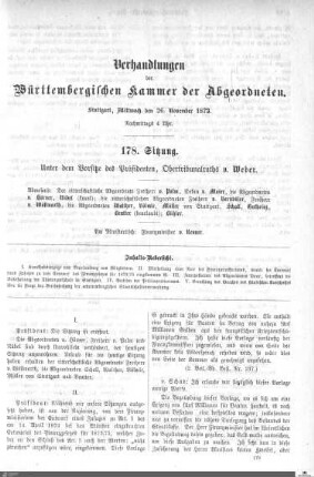 178. Sitzung, Stuttgart, 26.11.1873