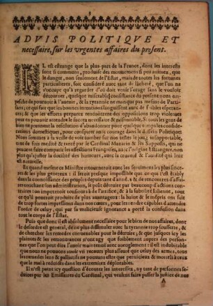 Advis politique et necessaire sur les urgentes affaires du présent