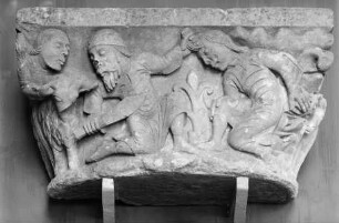 Kapitell mit der Opferung Isaaks, aus der Kirche Notre-Dame-de-la-Couldre in Parthenay