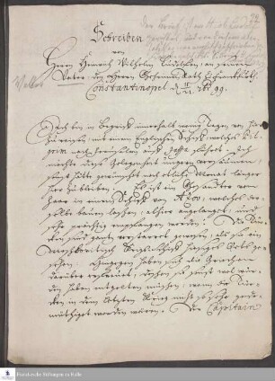 Brief von Heinrich Wilhelm Ludolf an Hiob Ludolf.