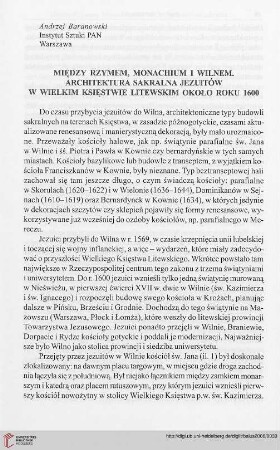 Między Rzymem, Monachium i Wilnem. Architektura sakralna jezuitów w Wielkim Księstwie Litewskim około roku 1600