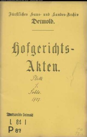 Plette, Johann Henrich gegen Johann Ernst Sobbe, Goldschmied in Detmold - Schuldforderung