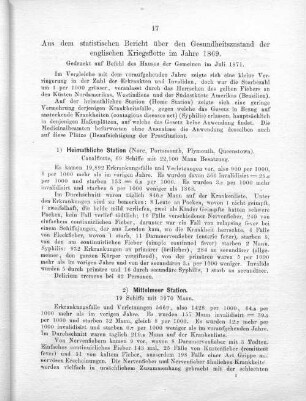 1) Heimathliche Station (Nore, Portsmouth, Plymouth, Queenstown). Canalflotte, 69 Schiffe mit 22,100 Mann Besatzung.