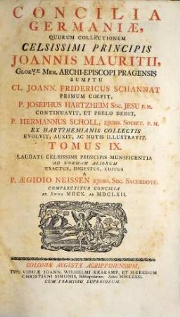 Concilia Germaniæ, Tomus IX.. Complectitur Concilia Ab Anno MDCX. Ad MDCLXII.