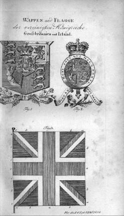 Wappen und Flagge der vereinigten Königreiche Großbritanien und Irland