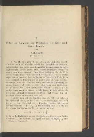 I. Ueber die Zunahme der Dichtigkeit der Erde nach ihrem Inneren. (Mit 2 Holzschnitten)