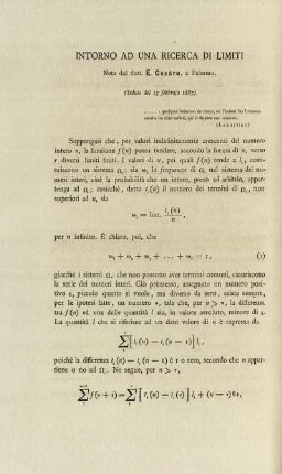 Intorno ad una ricerca di limiti.
