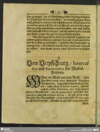 X. Vom Verpflichtung, Intercession und Renunciation der Weibes-Personen