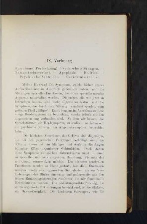 IX. Vorlesung. Symptome: Psychische Störungen - Bewusstseinsverlust...