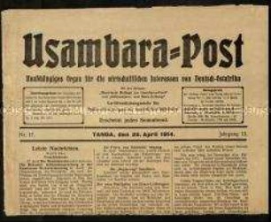 Usambara-Post, Jahrgang 13 (1914), Nr. 17 vom 25. April 1914