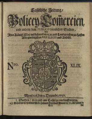 Nro. XLIX, Montags, den 2. Decembr 1737