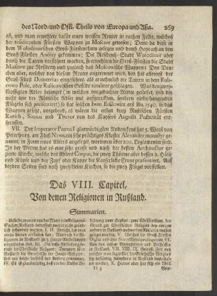 Das VIII. Capitel, Von denen Religionen in Rußland.