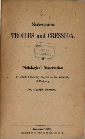 On Shakespeare's Troilus and Cressida