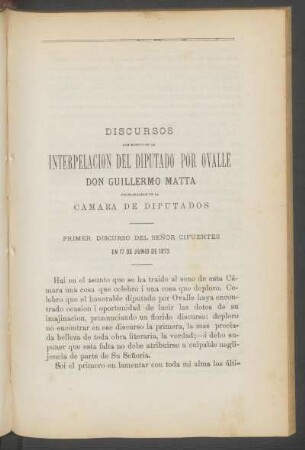 Primer discurso del señor Cifuéntes en 17 de Junio de 1873