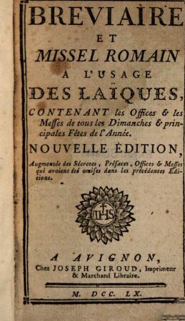 Breviaire et Missel Romain à l'usage des Laiques