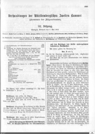 92. Sitzung, Stuttgart, 8.5.1912