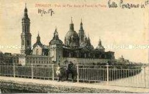 Postkarte eines Kaufmannes an an einen deutschen Leutnant in englischer Kriegsgefangenschaft mit der Ansicht der Basílica del Pilar in Zaragoza