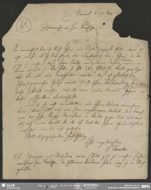Eigenh. Brief von Ernst Förster an August Wilhelm von Schlegel, Bayreuth, 31.05.1826