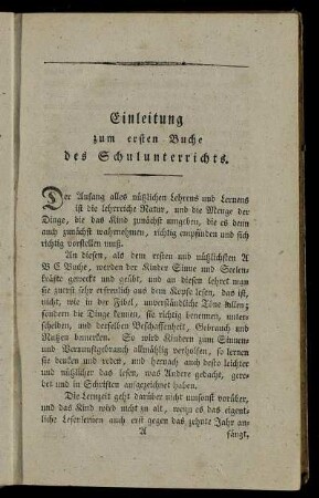 Einleitung zum ersten Buche des Schulunterrichts.