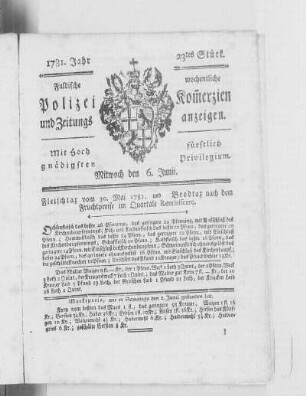 23tes Stück., Ausgabe vom 6. Juni 1781