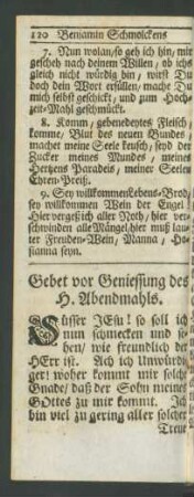 Gebet vor Geniessung des H. Abendmahls