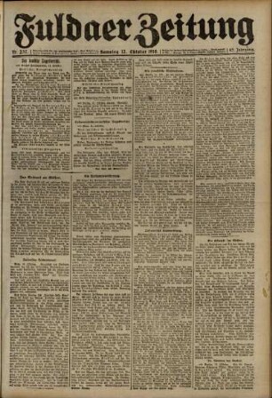 Erste Ausgabe vom Samstag, den 12. Oktober 1918.