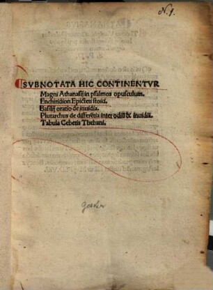 Subnotata hic continentur Magni Athanasii in psalmos opusculum