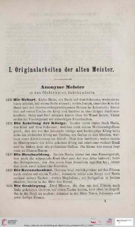 I. Originalarbeiten der alten Meister (Nr. 2120 - 4915)