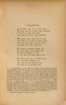 Tristan und Isolde und Flore und Blanscheflur, 1. Tristan und Isolde