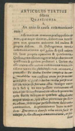 Articulus Tertius sistens Quaestiones.