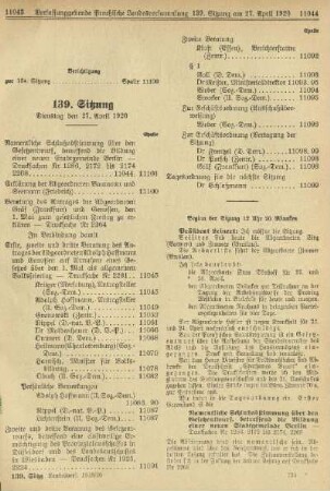 139. Sitzung. Dienstag den 27. April 1920