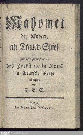 Mahomet der Andere : ein Trauer-Spiel