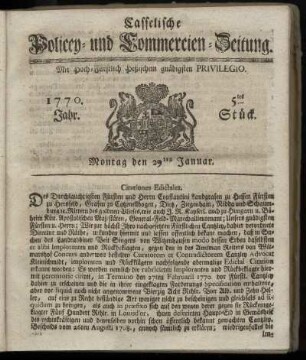 5tes Stueck, Montag den 29ten Januar. 1770